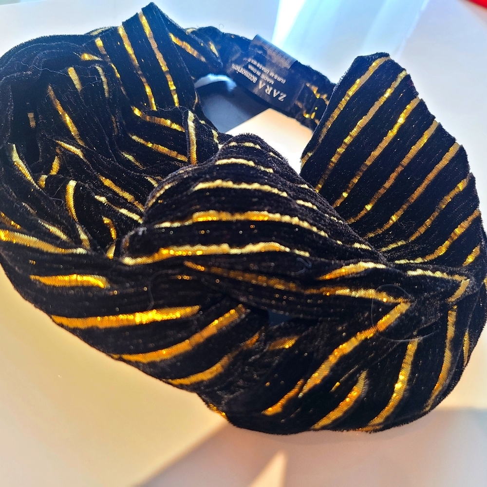 Zara black and gold turban head band